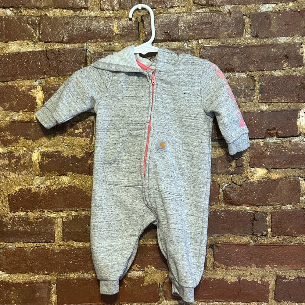 Carhartt Gray and Pink details with Cozy Hood and Full-Length Zipper Size: 3M